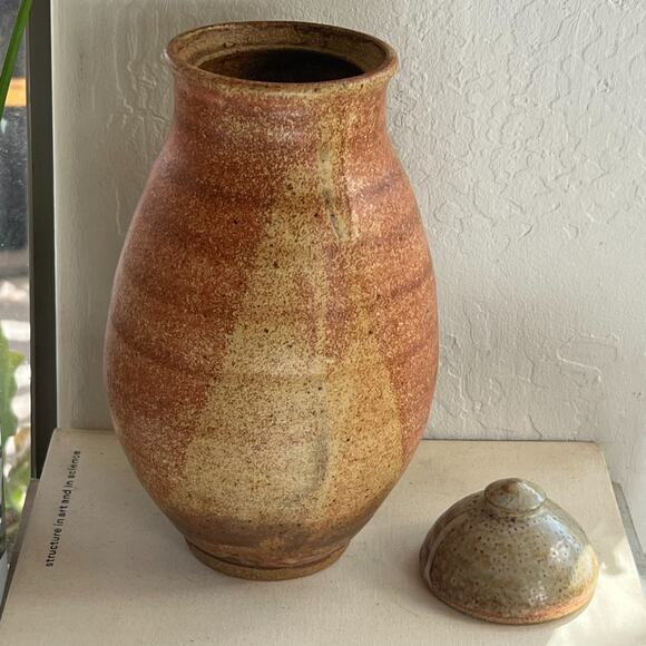 Studio Art Pottery Pot Canister With Lid Large Stoneware Speckled 11" - Picture 3 of 8